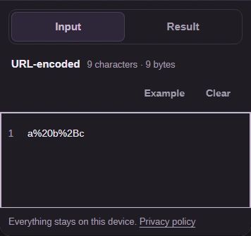 Phone Input view with a%20b%2Bc and the Input and Result tabs.