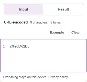 Phone Input view with a%20b%2Bc and the Input and Result tabs.
