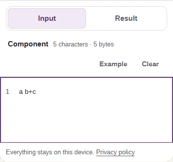Phone Input view with a b+c and the Input and Result tabs.