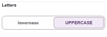 The Letters control with UPPERCASE chosen instead of lowercase.