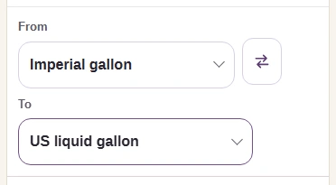 From shows Imperial gallon and To shows US liquid gallon, with the swap arrows between them.