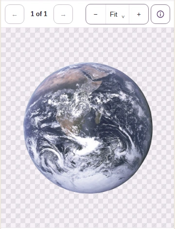The saved Earth WebP open in Image Viewer on a checkerboard.