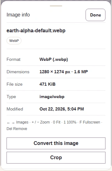 Image info lists the format as WebP and the dimensions.