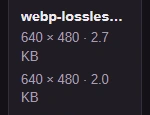 Completed lossy WebP with original and output size lines.