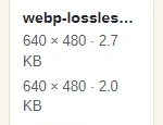 Completed lossy WebP with original and output size lines.