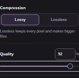 Compression set to Lossy and Quality at 92.