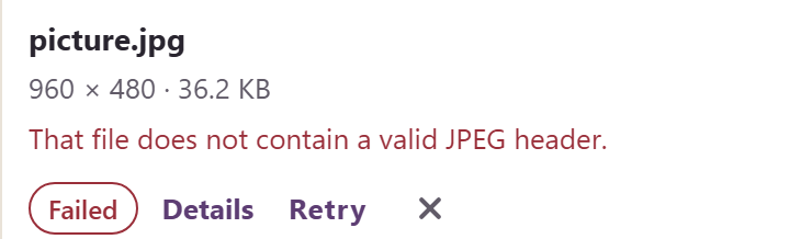 picture.jpg refused with That file does not contain a valid JPEG header.