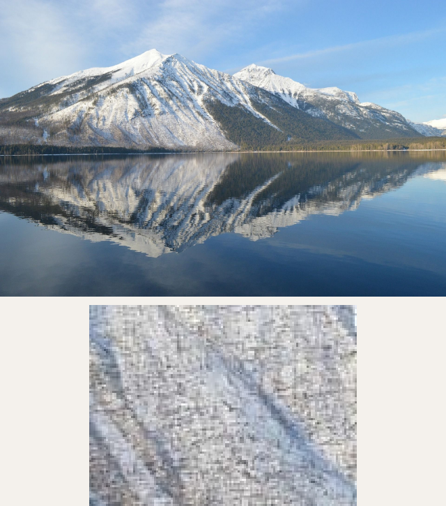 Quality 80 JPG photo above the matching enlarged tree and rock detail.