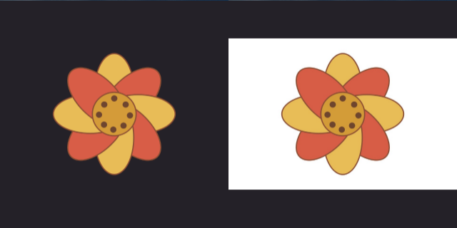 Side by side: a flower with see-through surroundings and a JPG copy with white fill.